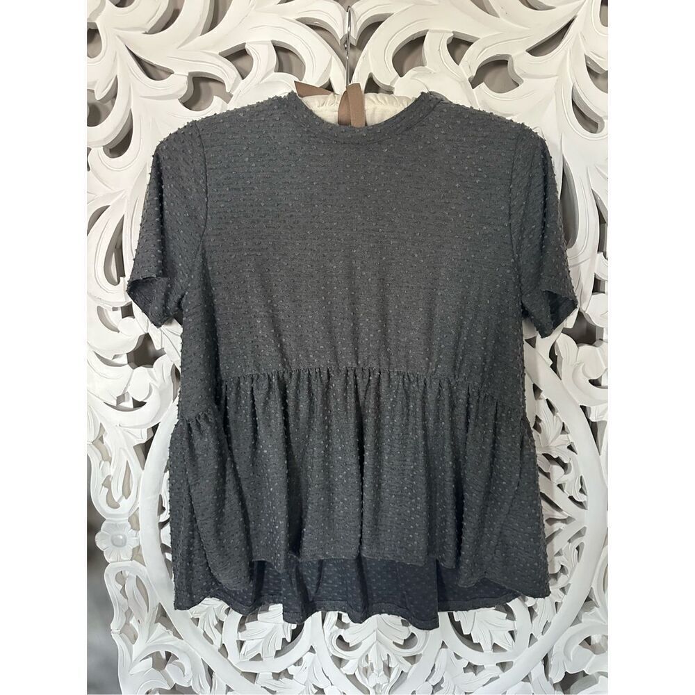 Jacquie the Label gray Swiss dot peplum top